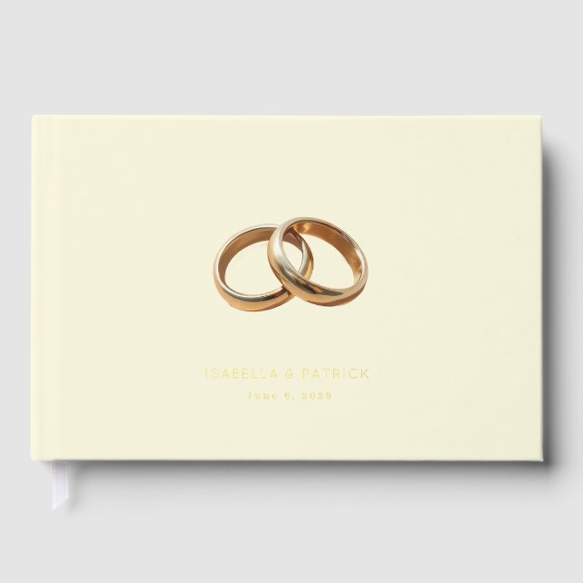 Elegant Cream Interlocking Rings Guest Book (Front)