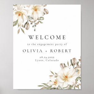 Elegant Cream Ivory Floral Engagement Welcome Sign
