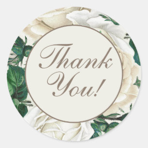 Elegant Cream Ivory Script Thank You Classic Round Sticker