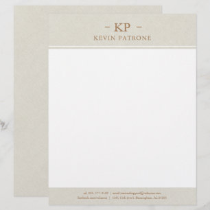 Elegant Cream Linen Gold Minimalistic Text Letterhead