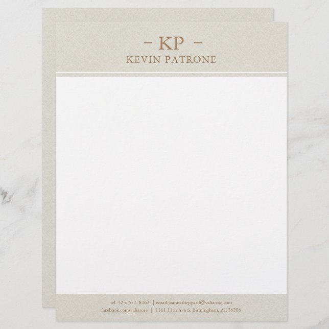 Elegant Cream Linen Gold Minimalistic Text Letterhead (Front/Back)