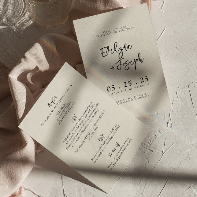Elegant Cream Minimal Boho All In One Wedding Invitation (Creator Uploaded)