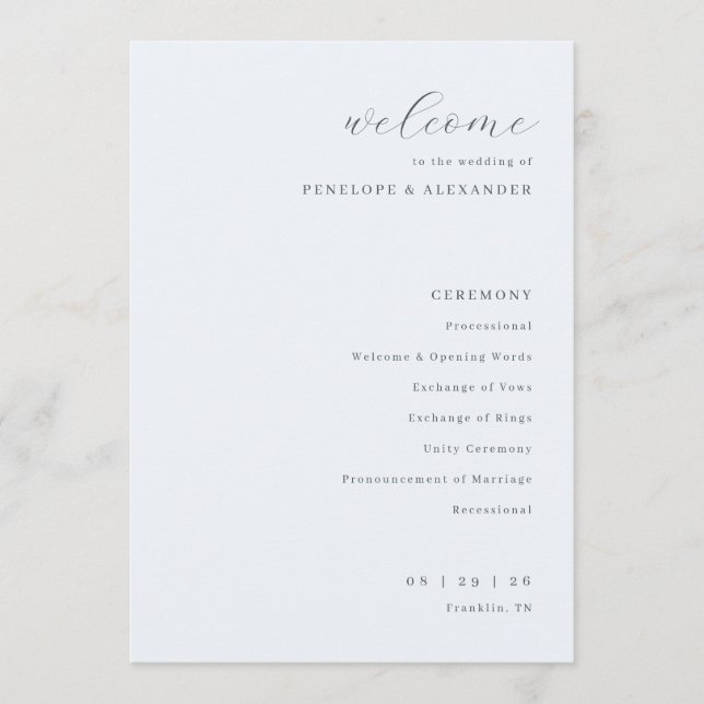 Elegant Cream Minimalist Wedding Ceremony Program (Front)