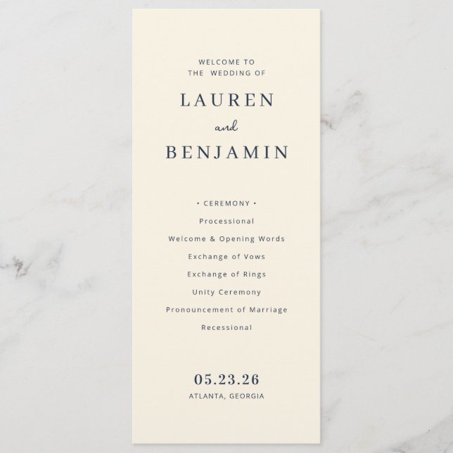 Elegant Cream Minimalist Wedding Program (Front)