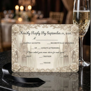 Elegant Cream Monochromatic Cathedral RSVP Card