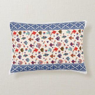 Elegant Cream & Navy Red Pattern Accent Pillow 