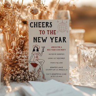 Elegant Cream New Year’s Eve Party Retro Cocktail Invitation