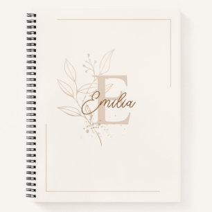 Elegant Cream Personalized Script Monogram Floral Notebook