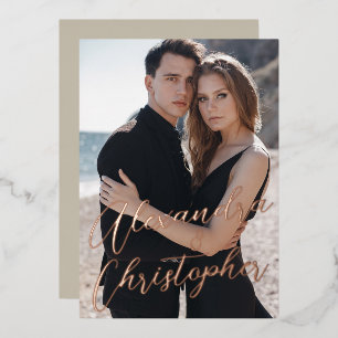 Elegant Cream Photo Calligraphy Gold Save the Date