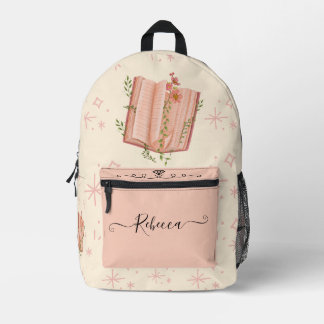 Elegant Cream pink floral starry diary Printed Backpack