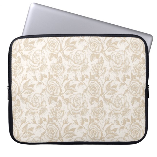 Elegant Cream Rose Floral Laptop Sleeve (Front)