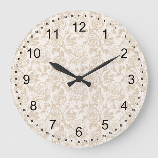 Elegant Cream Rose Floral Large Clock (Front)