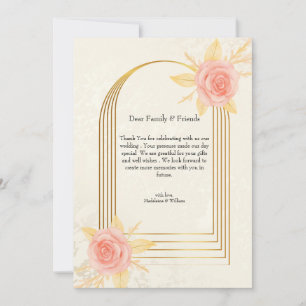 Elegant Cream Roses Golden Frame Luxury Wedding Thank You Card