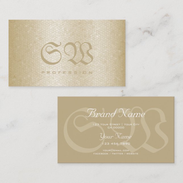 Elegant Cream Snake Pattern Light Colours Monogram Business Card (Front/Back)