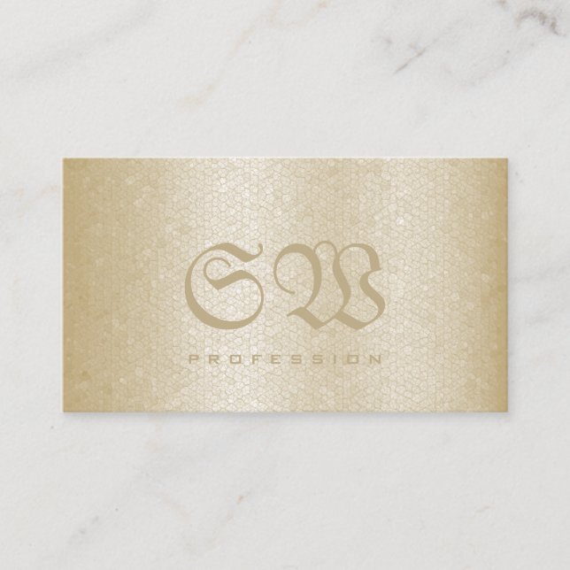 Elegant Cream Snake Pattern Light Colours Monogram Business Card (Front)