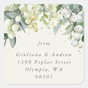 Elegant Cream Snowberry+Eucalyptus Address Classic Square Sticker