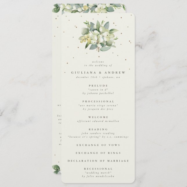 Elegant Cream Snowberry+Eucalyptus Bouquet Wedding Program (Front/Back)