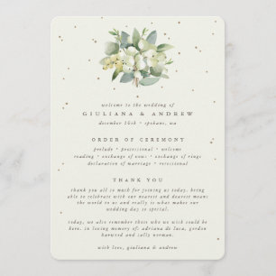 Elegant Cream Snowberry+Eucalyptus Bouquet Wedding Program