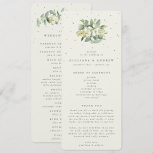 Elegant Cream Snowberry+Eucalyptus Bouquet Wedding Program