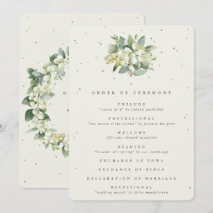 Elegant Cream Snowberry+Eucalyptus Bouquet Wedding Program