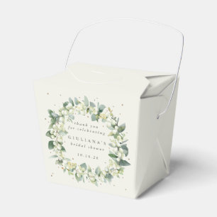 Elegant Cream Snowberry+Eucalyptus Bridal Shower Favor Box