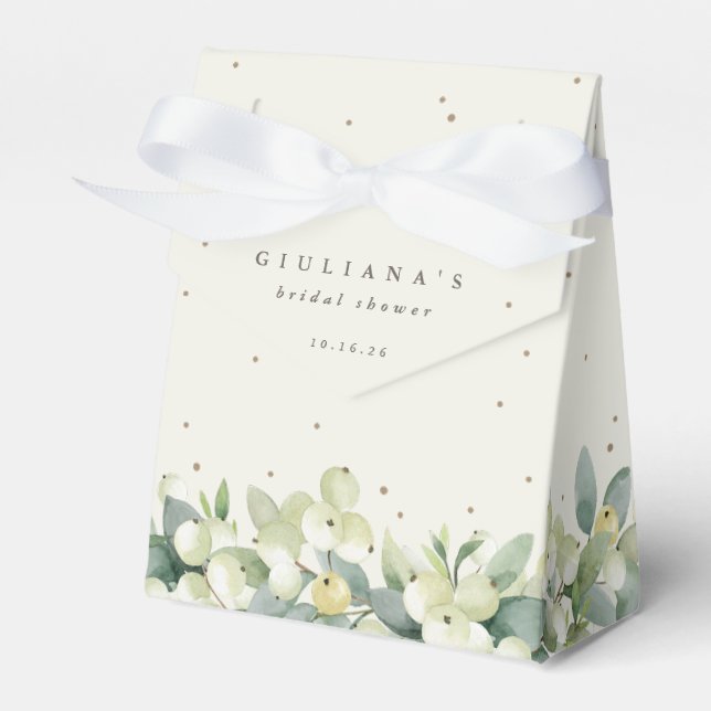 Elegant Cream Snowberry+Eucalyptus Bridal Shower Favor Box (Front Side)