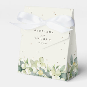 Elegant Cream Snowberry+Eucalyptus Winter Wedding Favor Box
