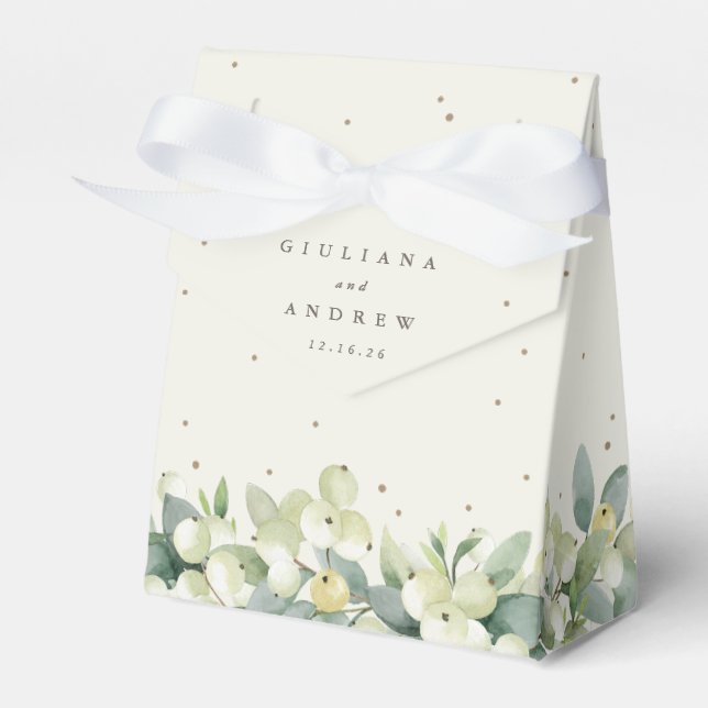 Elegant Cream Snowberry+Eucalyptus Winter Wedding Favor Box (Front Side)
