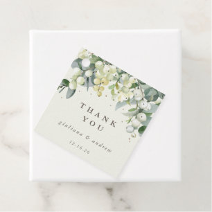 Elegant Cream Snowberry+Eucalyptus Winter Wedding Favour Tags