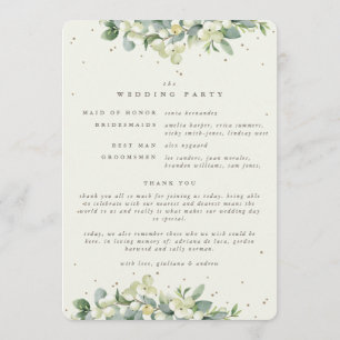 Elegant Cream Snowberry+Eucalyptus Winter Wedding Program