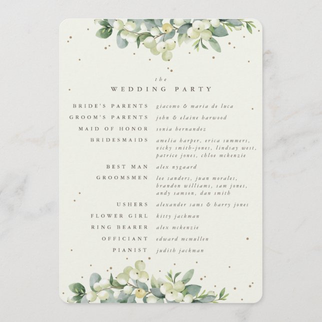 Elegant Cream Snowberry+Eucalyptus Winter Wedding Program (Back)