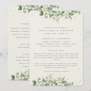 Elegant Cream Snowberry+Eucalyptus Winter Wedding Program