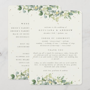 Elegant Cream Snowberry+Eucalyptus Winter Wedding Program