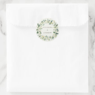 Elegant Cream Snowberry+Eucalyptus Wreath Wedding Classic Round Sticker