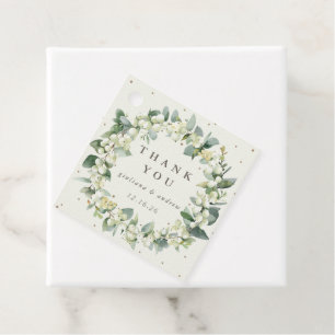 Elegant Cream Snowberry+Eucalyptus Wreath Wedding Favour Tags