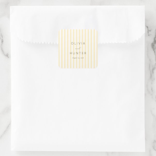Elegant Cream Striped Minimalist Square Sticker (Bag)