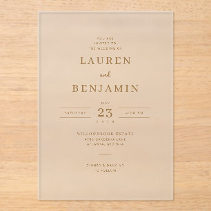 Elegant Cream Typographic Wedding Acrylic Invitations
