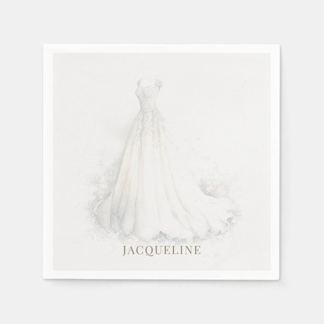 Elegant Cream Wedding Dress Bridal Shower Napkin (Front)