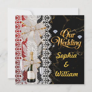 Elegant Cream White Damask Champagne Wedding  Invitation