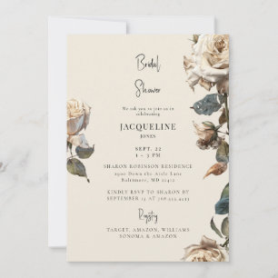 Elegant Cream White Dried Roses Bridal Shower Invitation