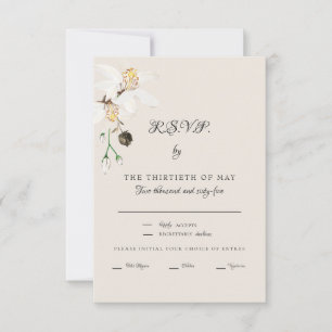 Elegant Cream White Floral Dinner Script RSVP Card