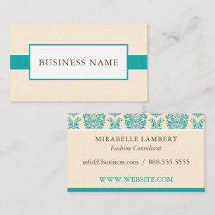 Elegant Cream Yellow and Teal Damask Business Card