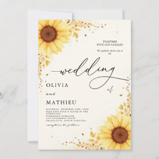 Elegant Cream Yellow Floral Botanical Wedding Invitation