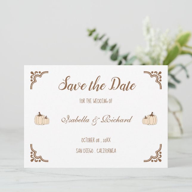 Elegant Creamy Pumpkins Flat Save The Date Card (Standing Front)