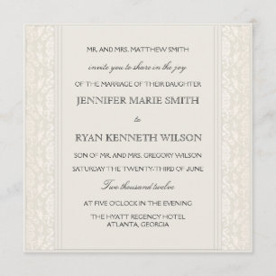 Elegant Creme Damask Wedding Invitation