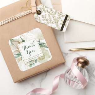 Elegant Creme Floral Wedding Thank You Square Sticker