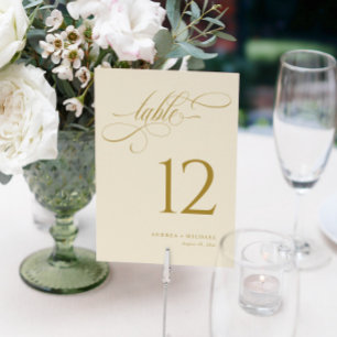 Elégant Crème Gold Script Mariage Numéros de table