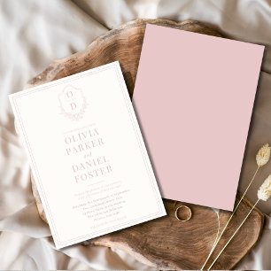 Elegant Crest Blush Pink Minimalist Wedding Invitation