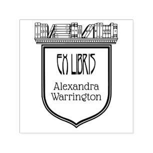 Elegant Crest Bookshelf Ex Libris Book Name Self-inking Stamp