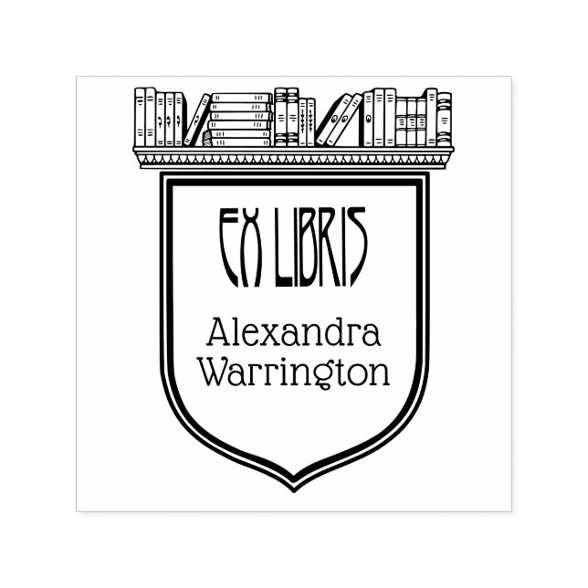 Elegant Crest Bookshelf Ex Libris Book Name Self-inking Stamp (Design)